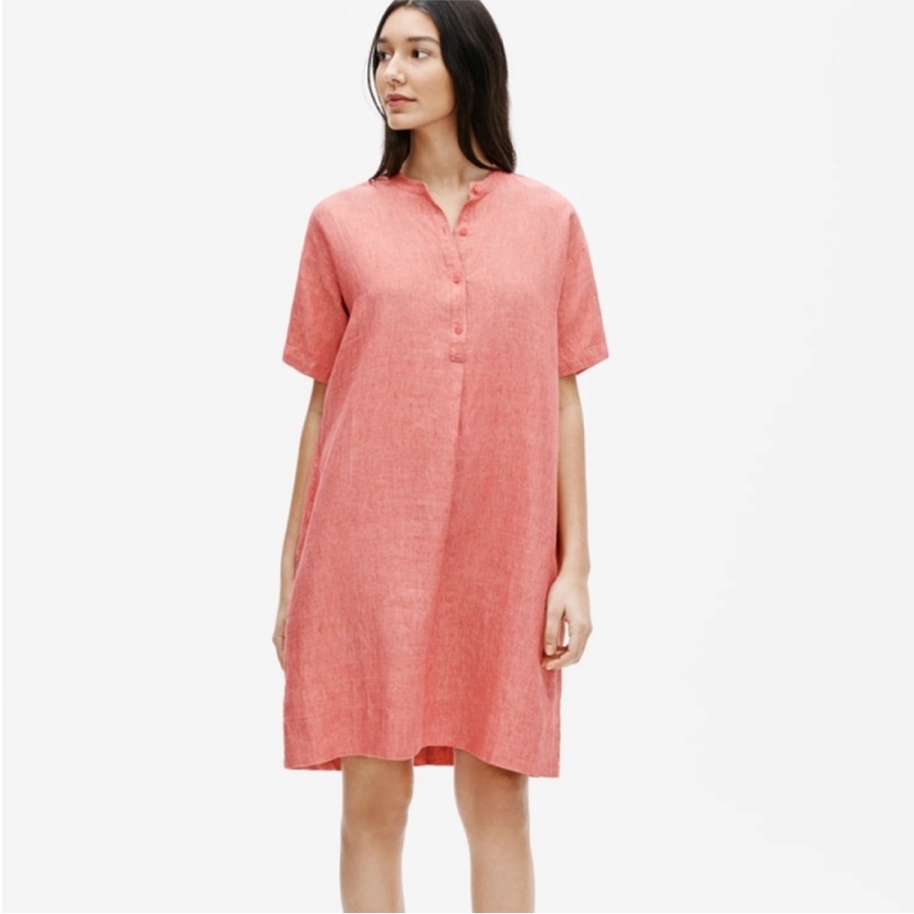 Eileen Fisher Organic  Washed Linen Delave Collar Shirt Dress, XS